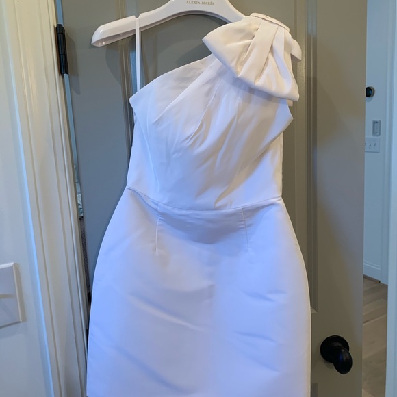 white silk one shoulder mini dress - Picture 4 of 7